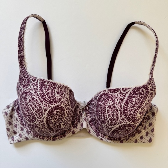 Victoria's Secret Bra Body By Victoria Lined Demi Cream Purple Paisley Sz 36D - Picture 9 of 10